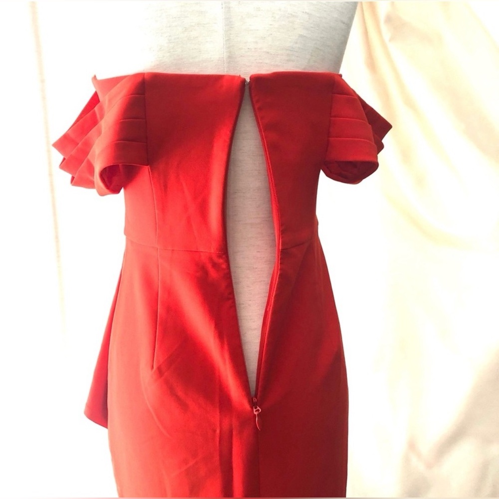Lavish Alice One Shoulder Coral Red cocktail Dress - Picture 7 of 12